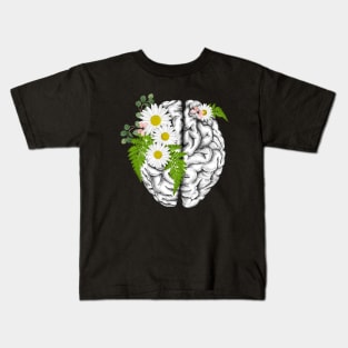 Brain human anatomy, floral, apricot blond roses, mental Kids T-Shirt